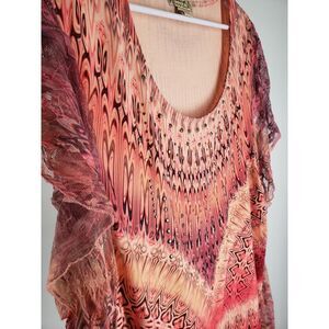 Energe World Wear XL Top Cap Flutter Lace Sleeve Tunic Round Neck Stud Embellish